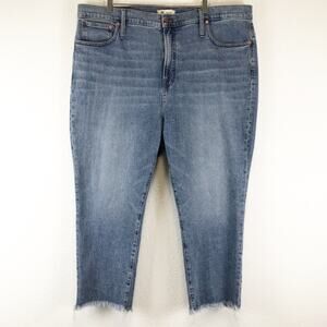 Madewell The Perfect Vintage Crop Jean in Ainsworth Wash Raw Hem Plus Size 36P